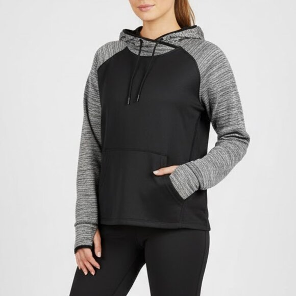 Athletic Works Hoodie Womens XL Black Gray Thumbhole Loungewear Cozy Fit - Picture 1 of 8